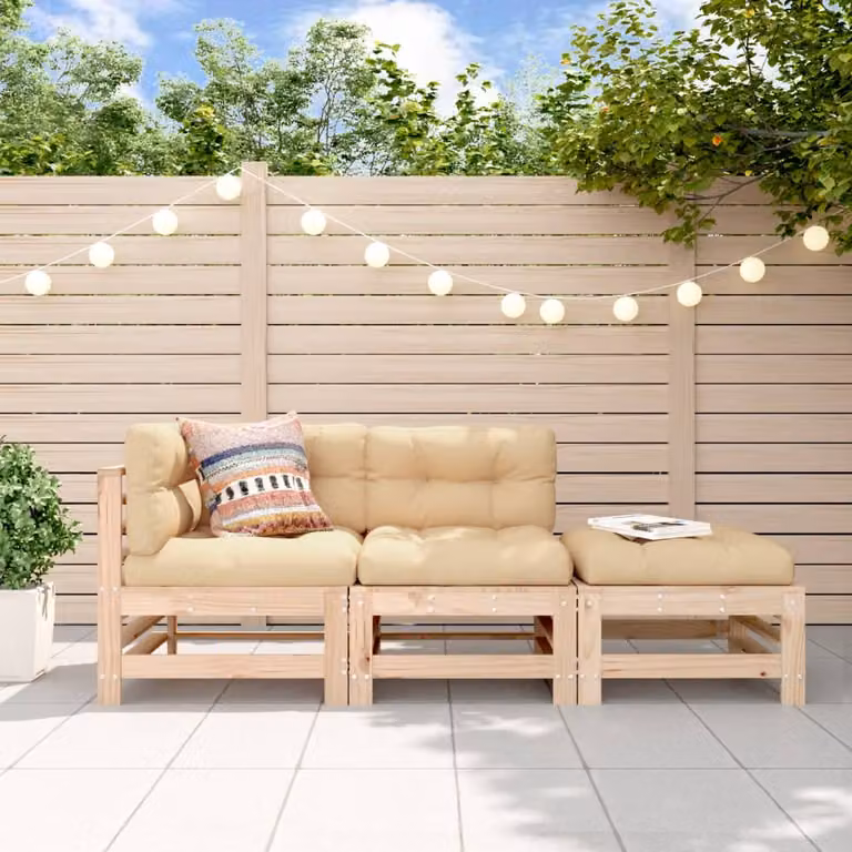 Set Salotto da Giardino vidaXL in Legno di Pino con Cuscini Marrone e Beige