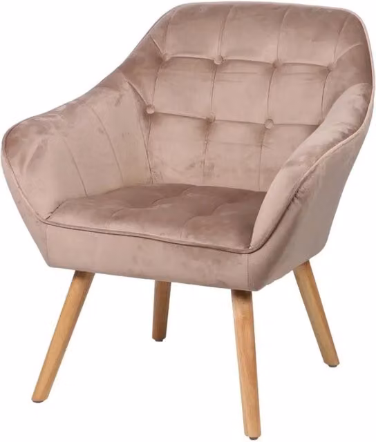 Poltrona in velluto beige con gambe in legno - 74x70xH85 cm, altezza seduta 43 cm - Collezione VELUREA