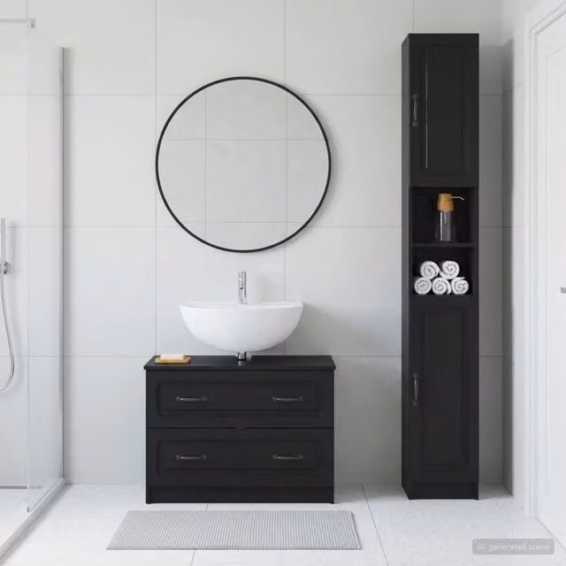 Set di mobili da bagno moderni vidaXL composto da 2 pezzi in legno nero opaco con pensili e base sospesa