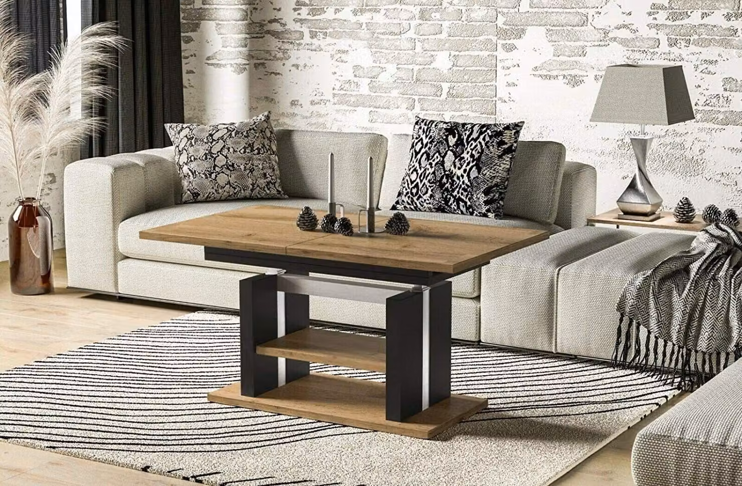 Endo-Möbel tavolino Dior 110cm allungabile fino a 170cm regolabile in altezza a doppia alzata (rovere Wotan)