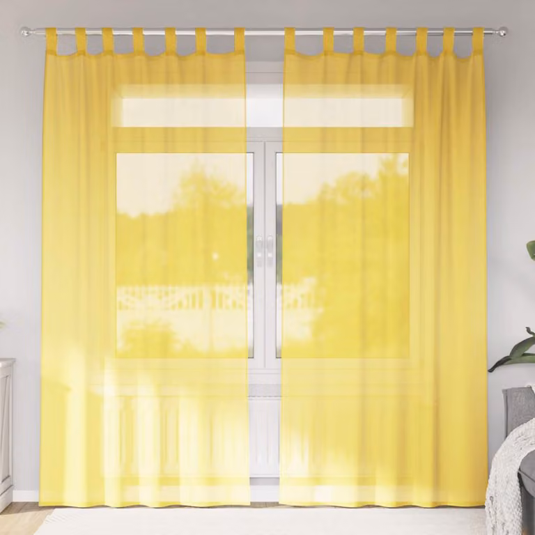 Set di 2 tende in voile semi-trasparenti vidaXL, colore giallo, con tasche per asta