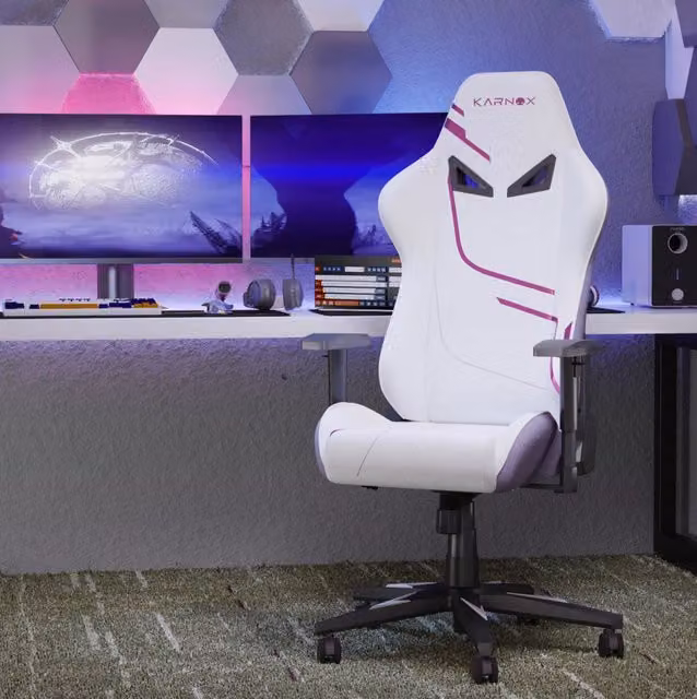 Sedia gaming ergonomica in tessuto bianca e viola