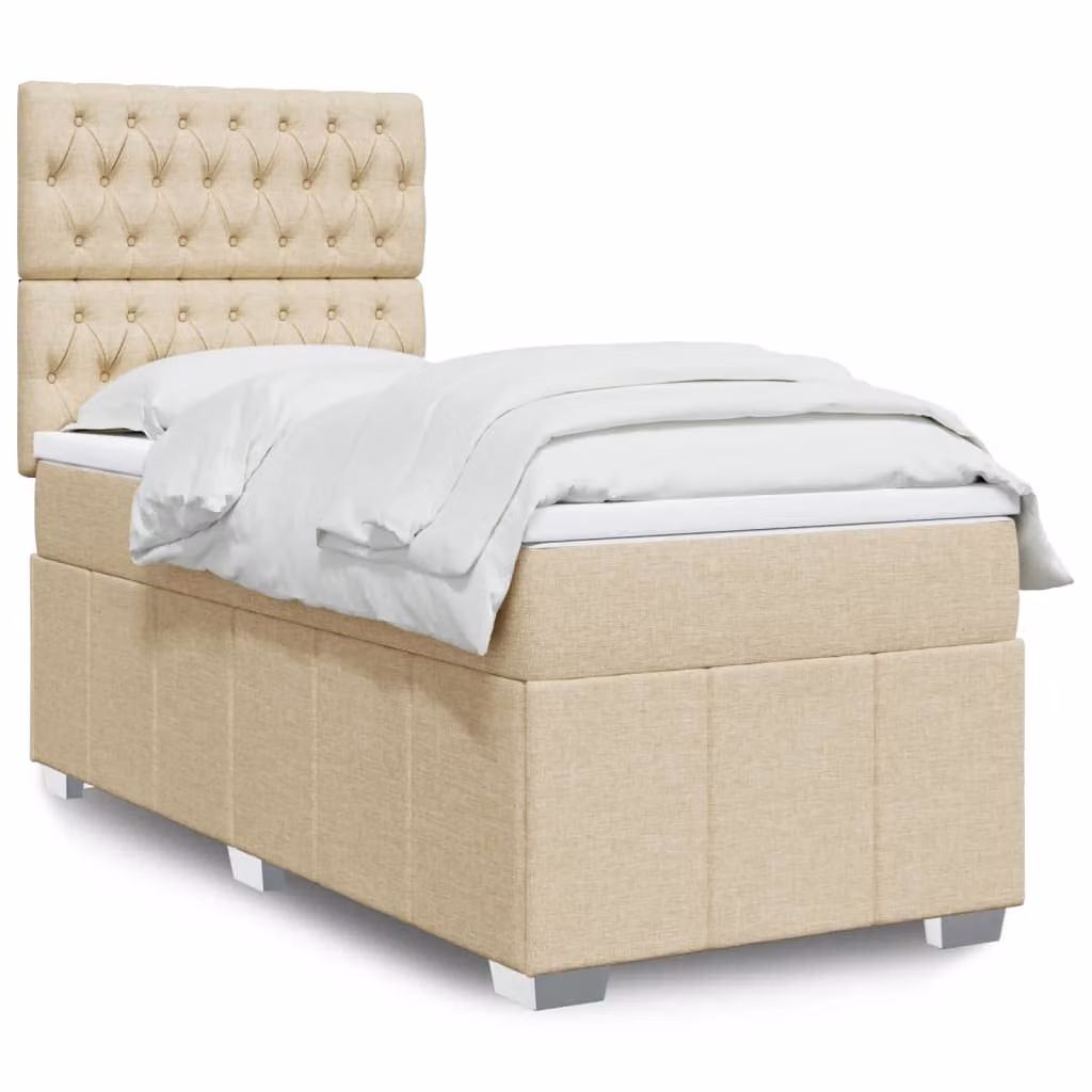 vidaXL Giroletto a Molle Ibrido con Materasso in Tessuto Beige e Bianco L/P/H: 90 x 200 cm