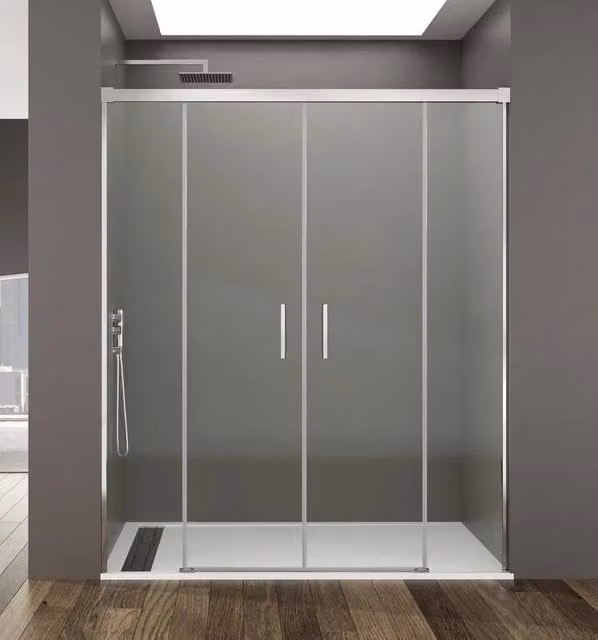 Box doccia rettangolare BASI BASIC 2 con 2 elementi fissi e 2 scorrevoli, L: 200 cm, Vetro trasparente, Finitura cromo lucido