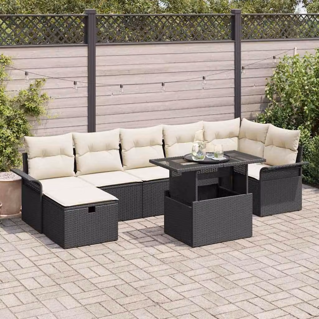 Maison Exclusive - Set da giardino composto da 8 pezzi, divano in rattan sintetico nero