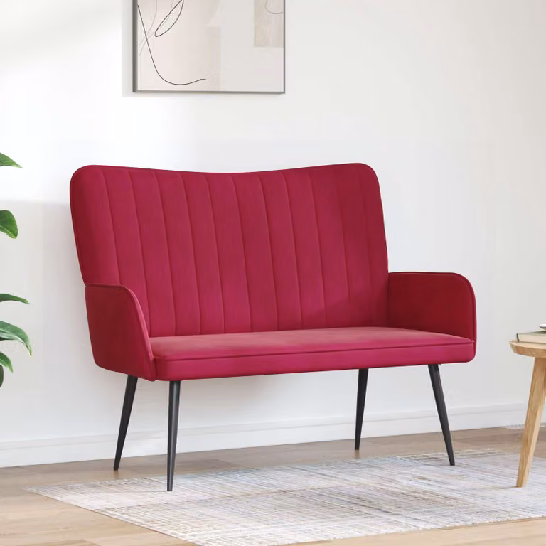 Divano a 2 posti vidaXL in velluto rosso per soggiorno o camera da letto L: 115 cm, P: 61 cm, H: 87 cm
