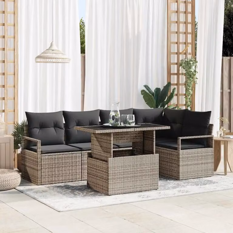 Set Divano da Giardino a L vidaXL in Rattan Grigio con Tavolino e Cuscini