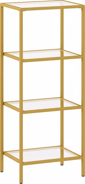 Mobiletto Scaffale HOMCOM a 4 Livelli Minimalista in Metallo e Vetro Temperato, Oro, L 40 cm x P 30 cm x H 96,5 cm
