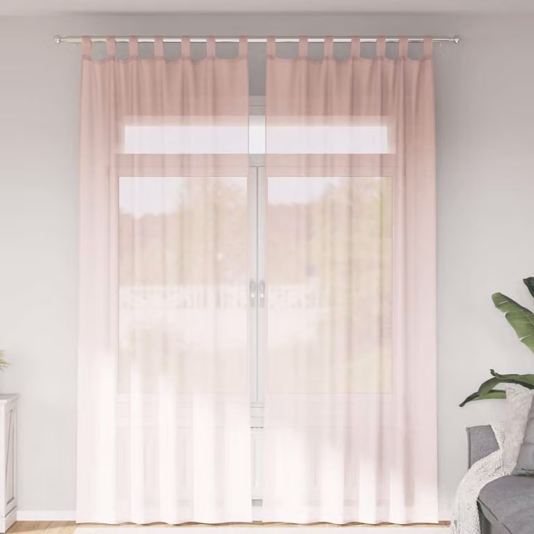 Set di 2 tende in voile semi-trasparenti vidaXL con passanti, colore rosa chiaro, L: 140 cm, H: 260 cm