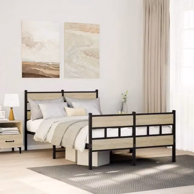 Letto con struttura in metallo e legno color rovere di vidaXL L/P: 120 x 200 cm