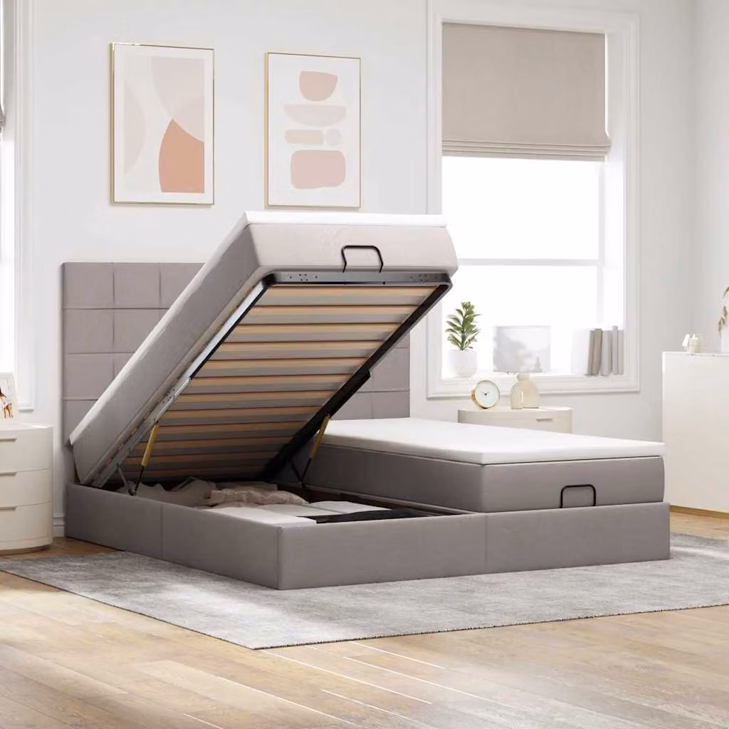 Letto con contenitore a sollevamento vidaXL in tessuto con materasso, L: 180 cm, P: 200 cm, H: 128 cm