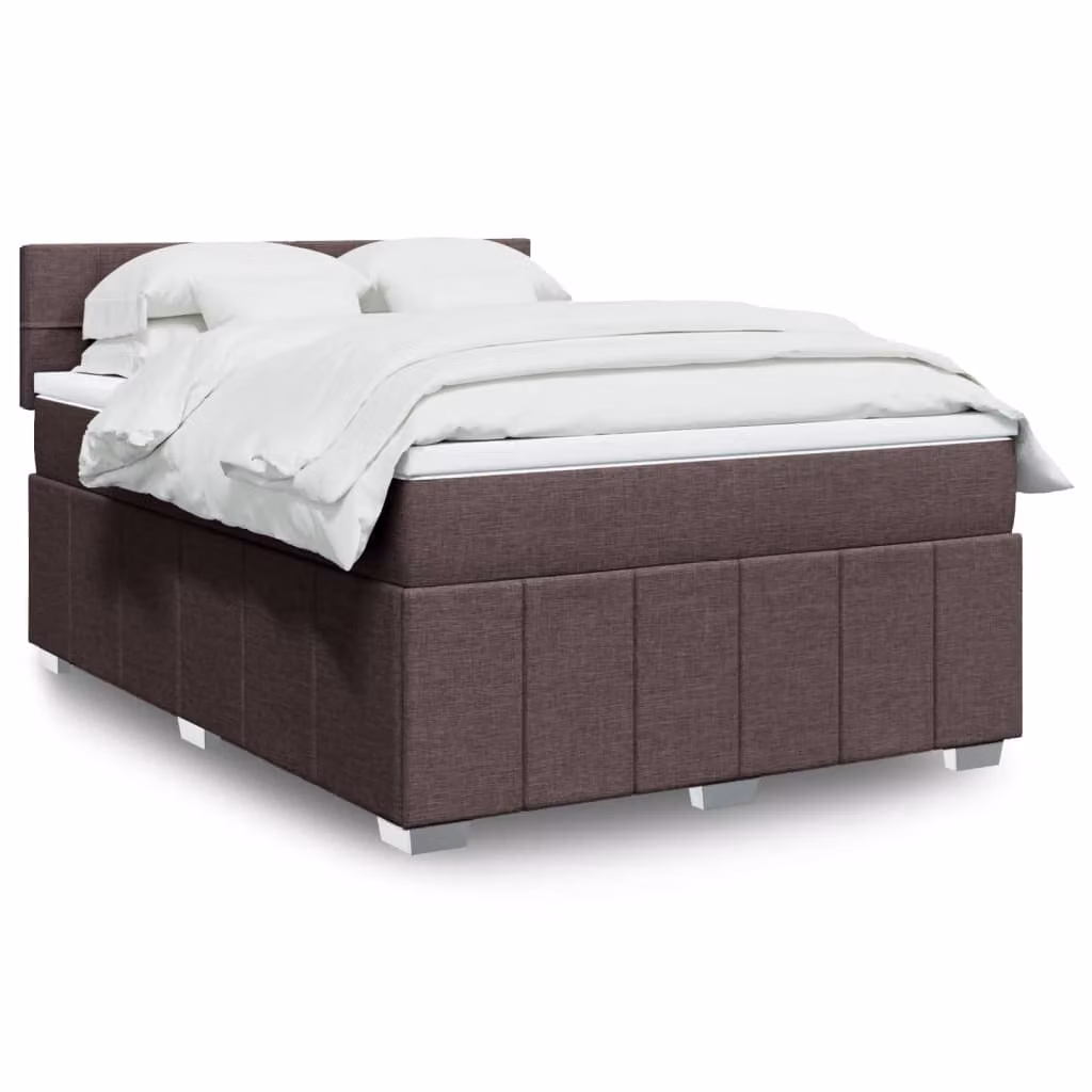 vidaXL Letto Ibrido con Materasso e Giroletto a Molle in Tessuto Marrone e Bianco L/P: 140 x 200 cm – 1