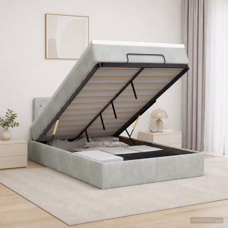 Letto ottomano con materasso vidaXL in velluto Grigio e Bianco L/P/H: 120 x 200 x 140 cm