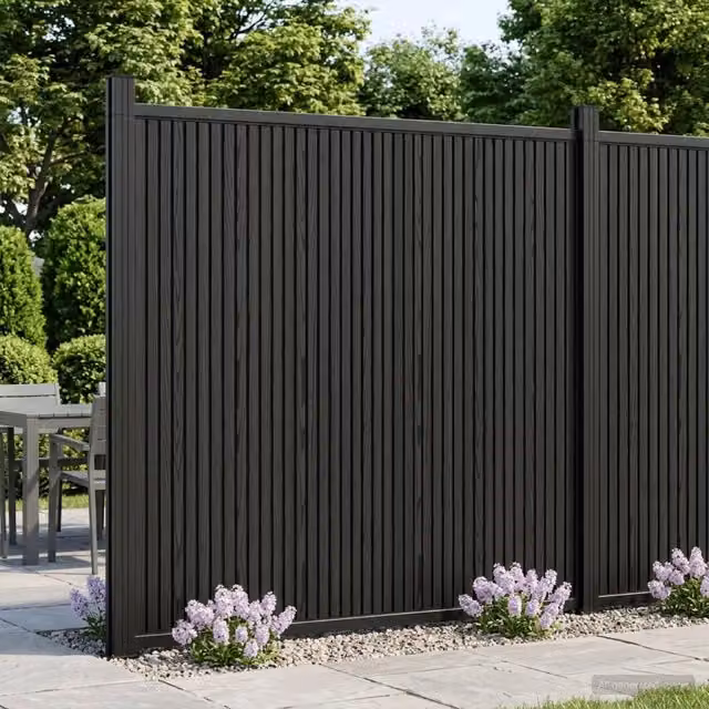 Set di 8 pannelli per recinzione vidaXL in WPC e alluminio nero, L: 1405 cm, H: 186,5 cm