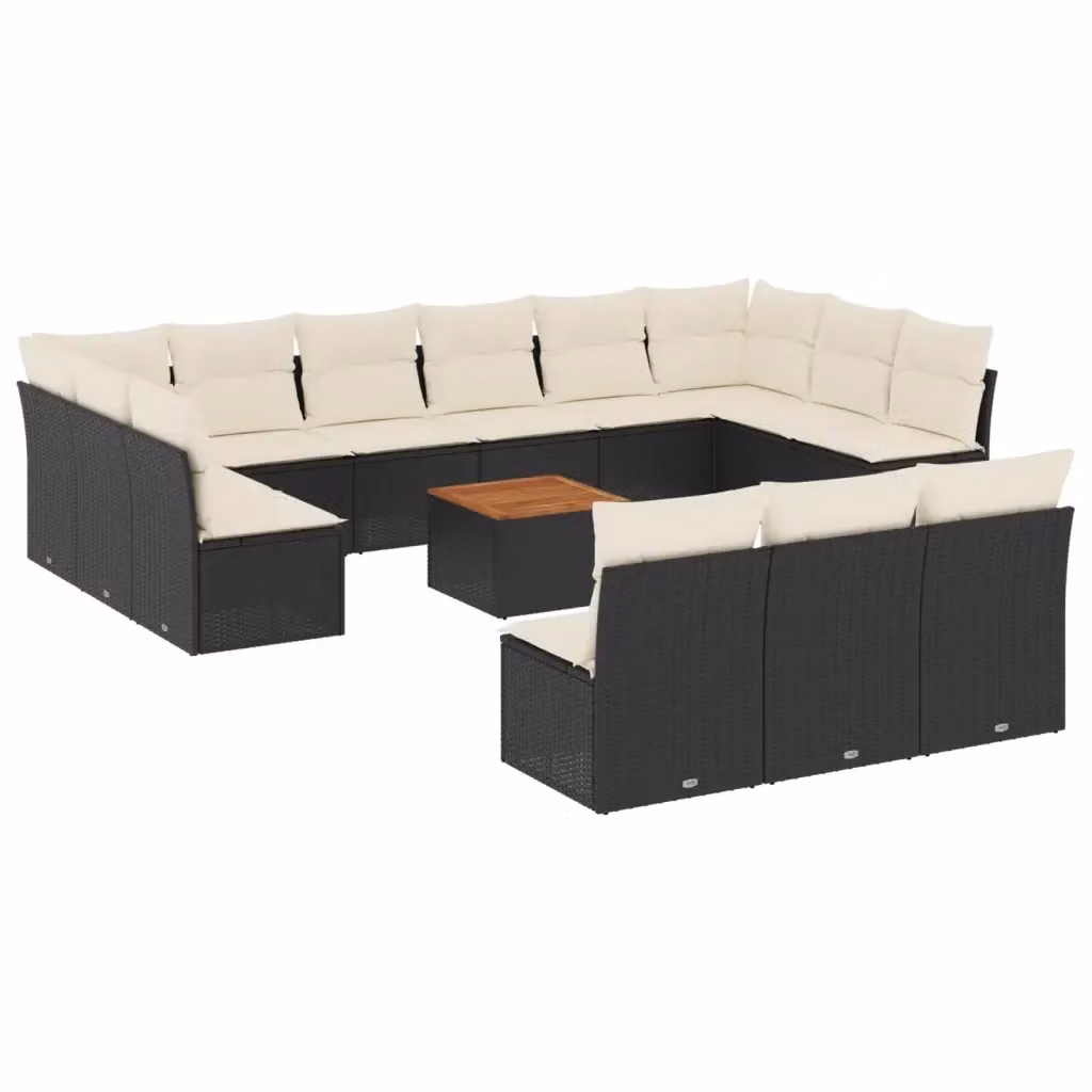 Set di Divani da Giardino VIDAXL a Forma di U in Polyrattan Nero con 14 Pezzi e Cuscini Inclusi – 2