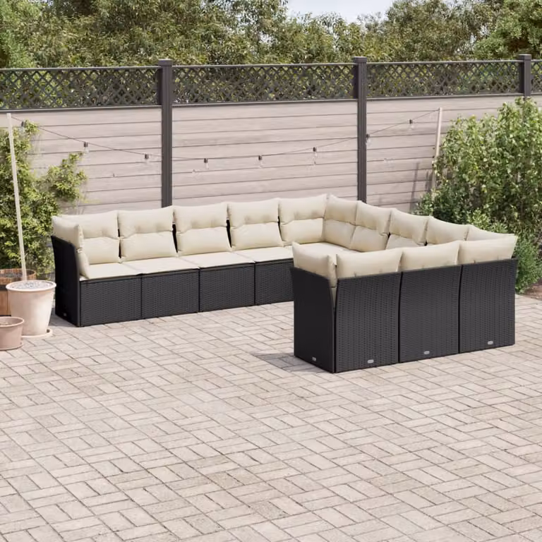 Set di Divani da Giardino vidaXL 11 pz in Polyrattan Nero con Cuscini e Struttura in Acciaio Verniciato a Polvere