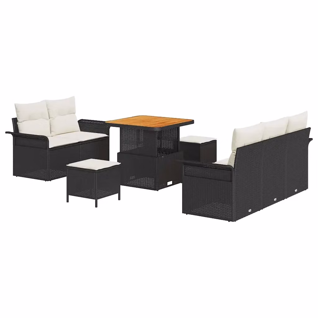 Set Divano da Giardino vidaXL 8 Pezzi in Polyrattan Nero con Cuscini e Tavolino – 2