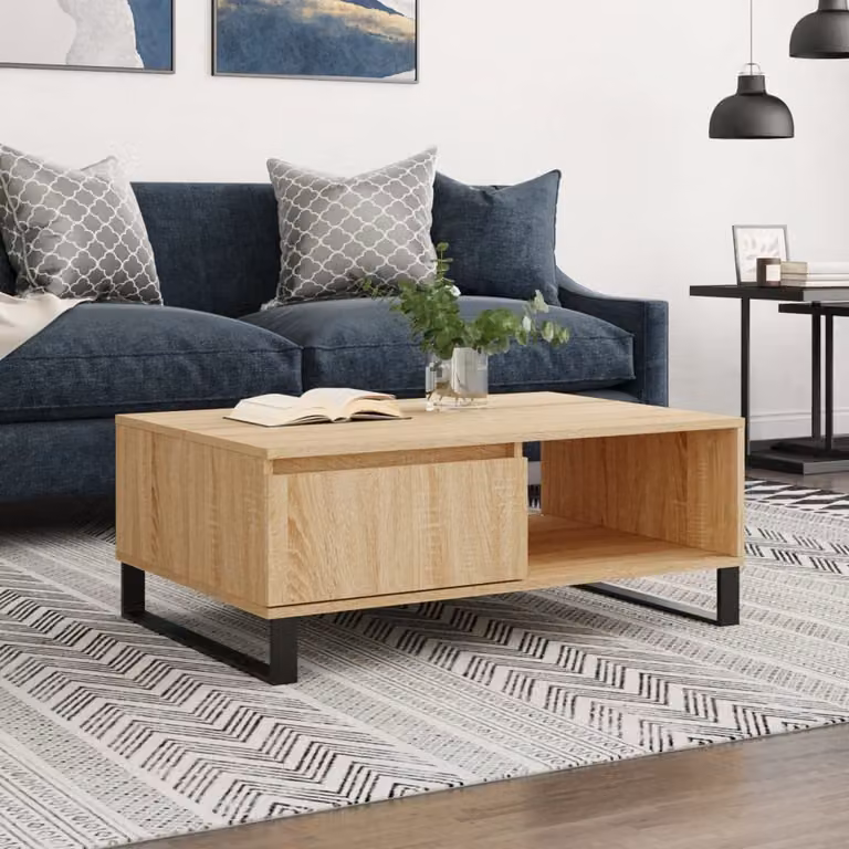 Tavolino da salotto vidaXL in legno e metallo color rovere, L 90 cm x P 60 cm x H 35 cm