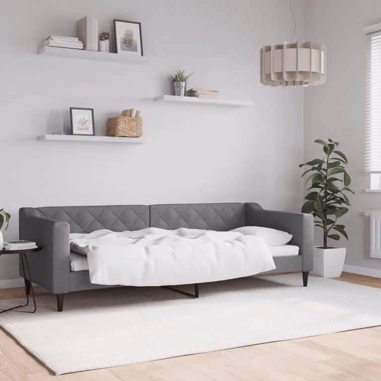 vidaXL Letto da Giorno Moderno in Tessuto Grigio L: 200 cm, P: 80 cm, H: 67 cm
