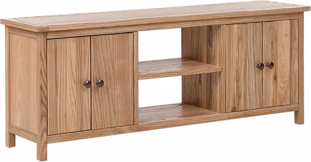 Mobile TV BELIANI in legno marrone stile rustico con ripiani portaoggetti e gestione dei cavi L: 130 cm, P: 32 cm, H: 50 cm – 1