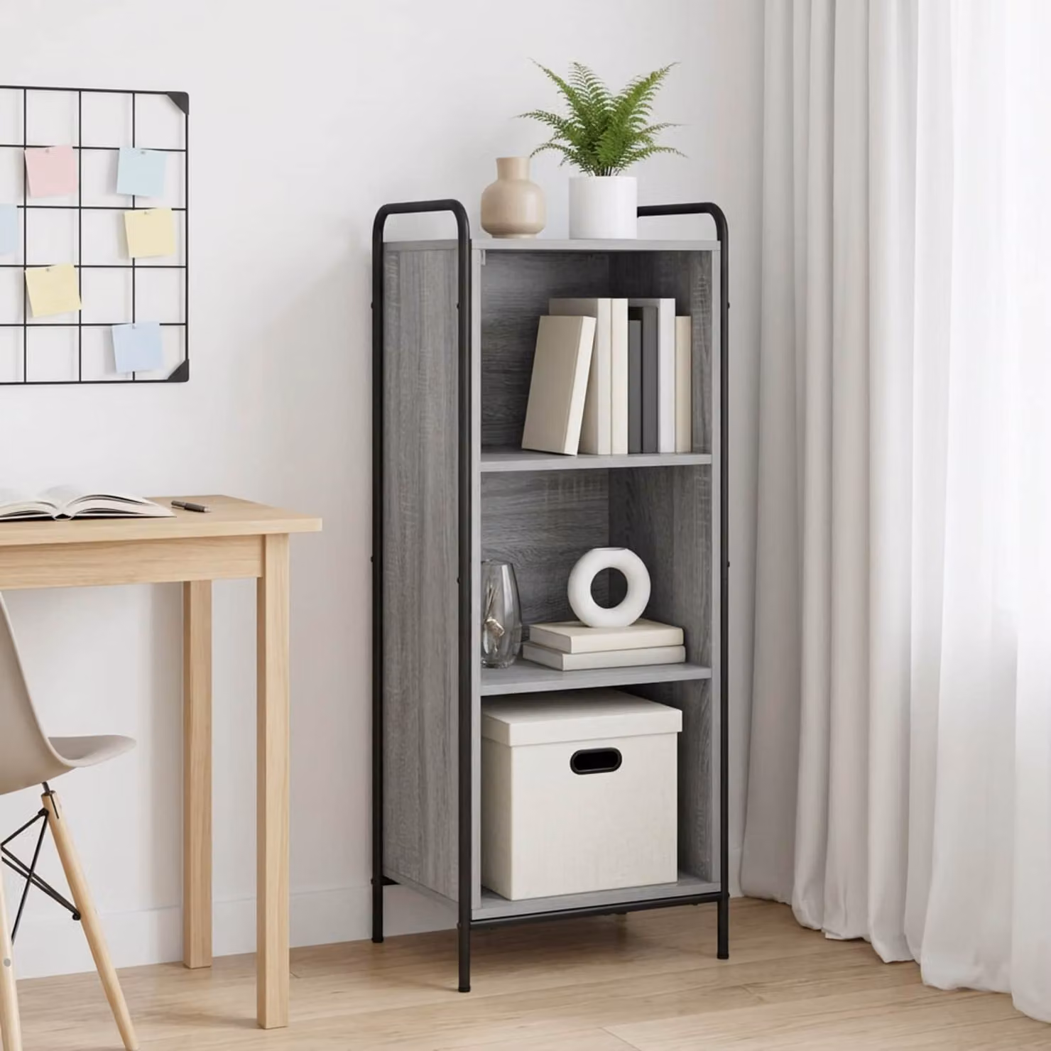 Armadio per Libri Moderno vidaXL in MDF e Metallo Grigio Opaco L 55,5 cm x P 33 cm x H 174 cm