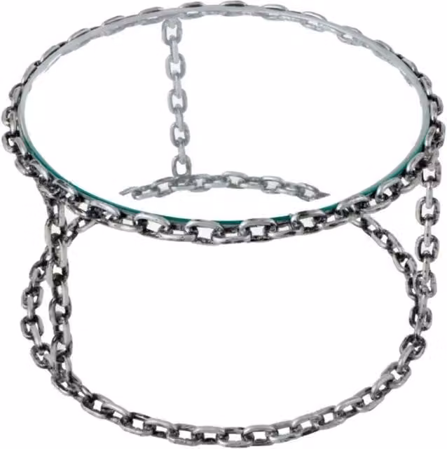 Tavolino rotondo FORGIA 63 cm in vetro temperato e struttura catene metalliche argentate