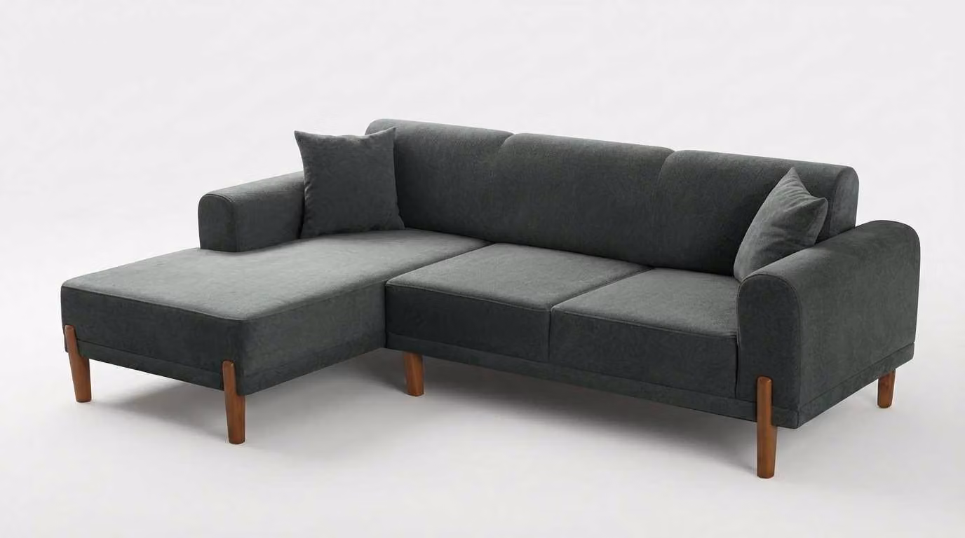 Divano angolare grigio elegante, a forma di L, moderno, imbottito, per il soggiorno