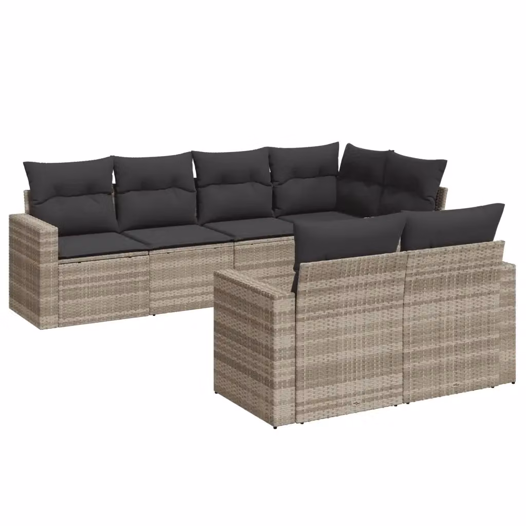 vidaXL Set Divani da Giardino 7pz in Polyrattan con Cuscini Grigio Chiaro e Struttura in Metallo – 2