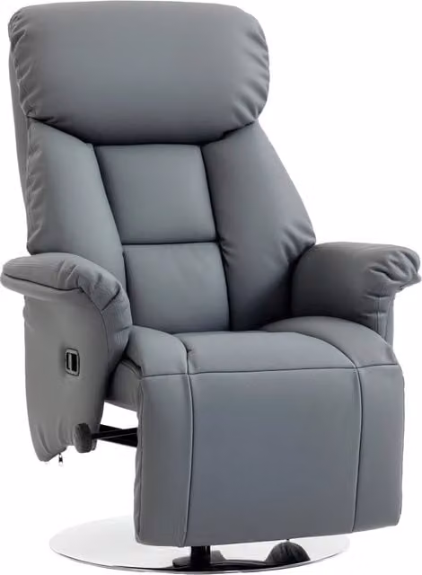 Poltrona Relax Girevole 78x80x109 cm Reclinabile 130° con Poggiapiedi Braccioli Svasati in Finta Pelle Grigio