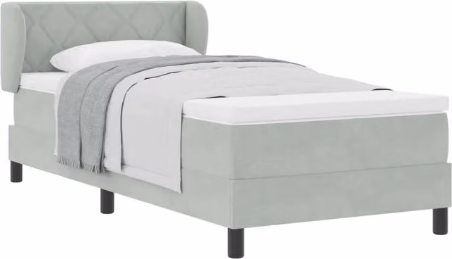 Letto singolo | Letto per adulti | Letto a molle con testiera Grigio chiaro 90 x 190 cm Velluto