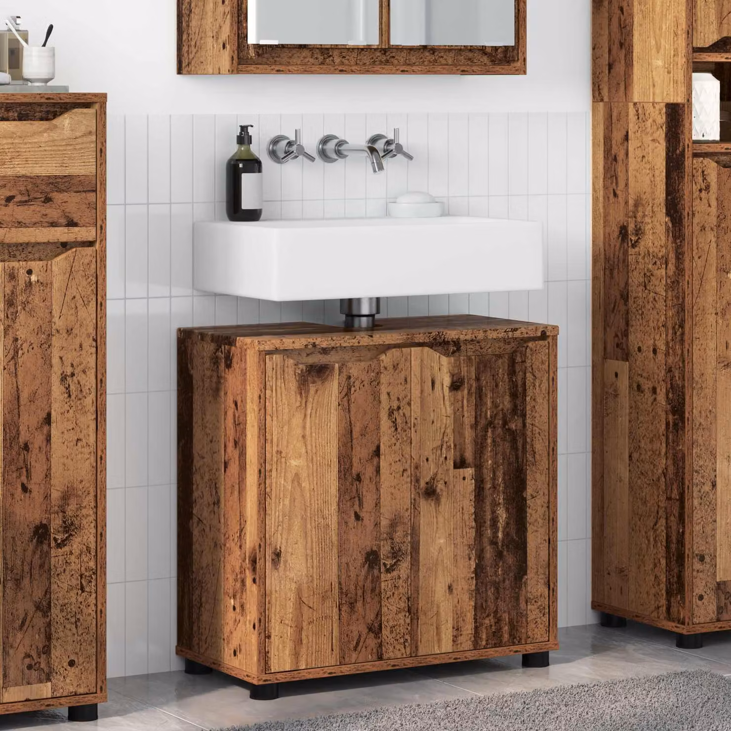 Mobile per lavabo da bagno vidaXL in legno effetto vecchio marrone con ante a battente e ripiani interni L/P/H: 60 x 30 x 60 cm