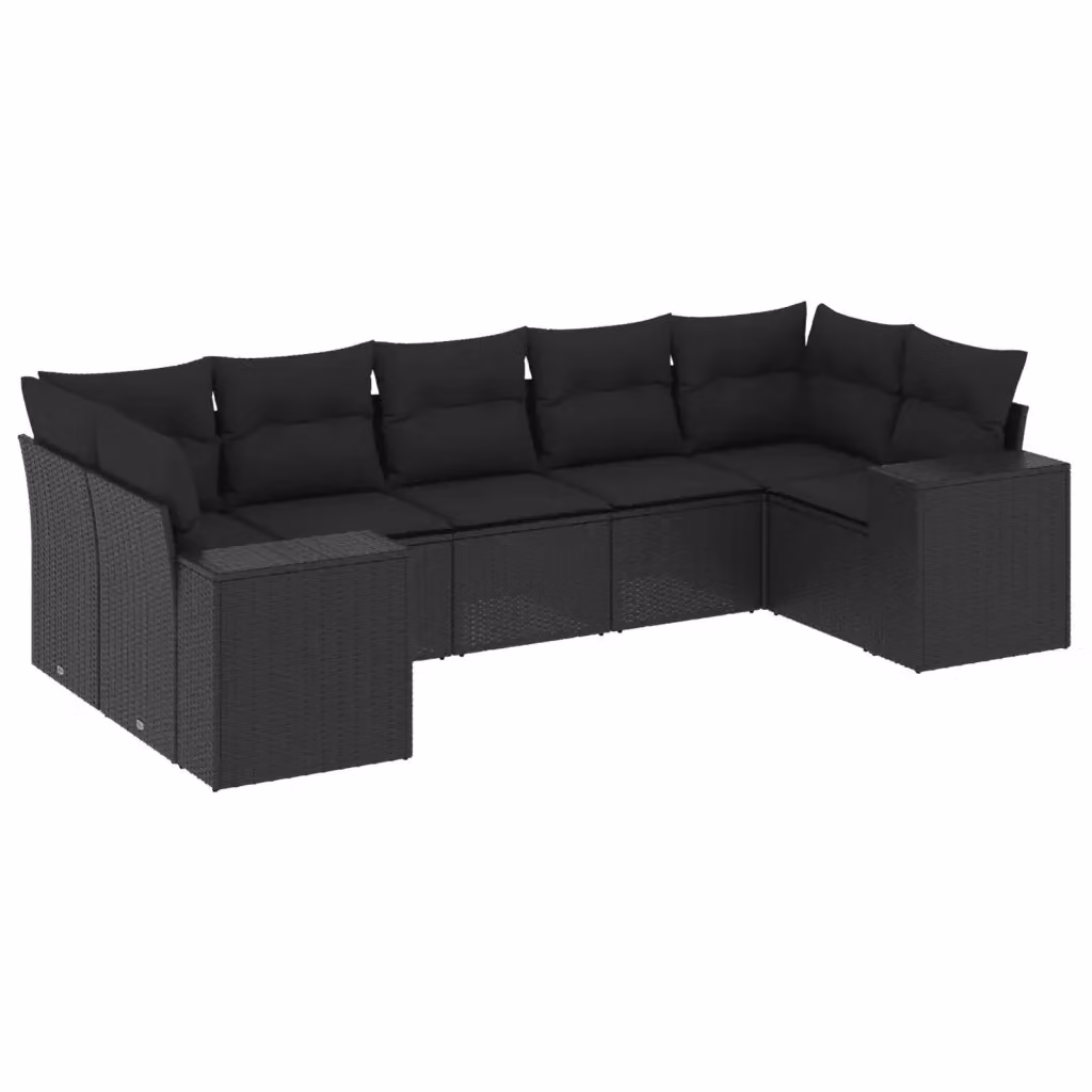 vidaXL Set Divani da Giardino a L con Cuscini 7pz Nero in Polyrattan e Metallo – 2