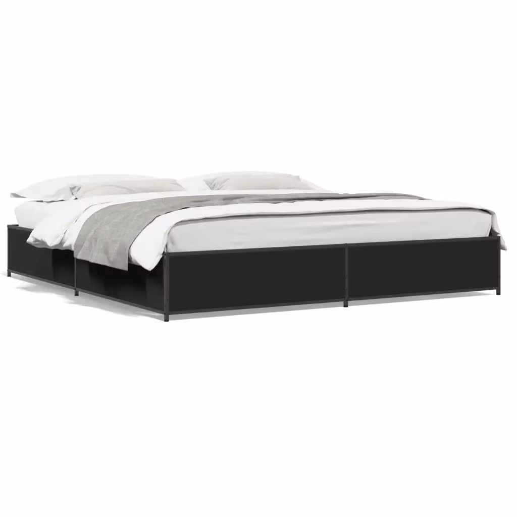 Letto moderno vidaXL nero con doghe in legno e struttura in metallo L/P/H: 203 x 160 x 151 cm – 2