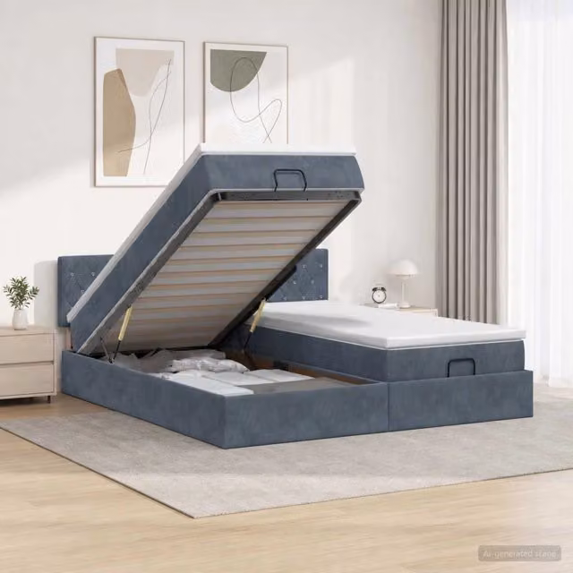 Letto ottomano con materasso vidaXL in velluto grigio con base a sollevamento L/P/H: 200 x 200 x 88 cm