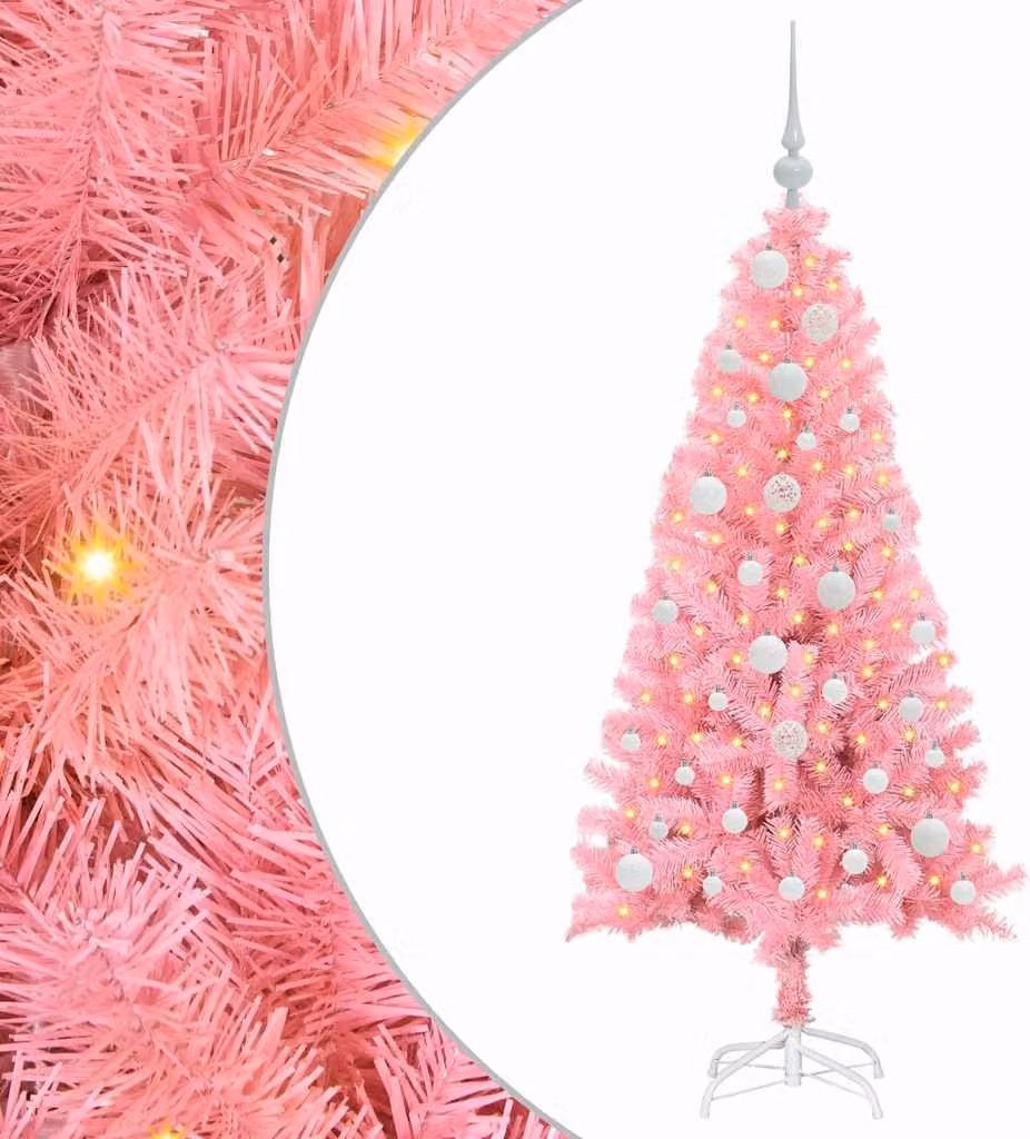 Albero di Natale con 150 LED con supporto Rosa 120 cm PVC