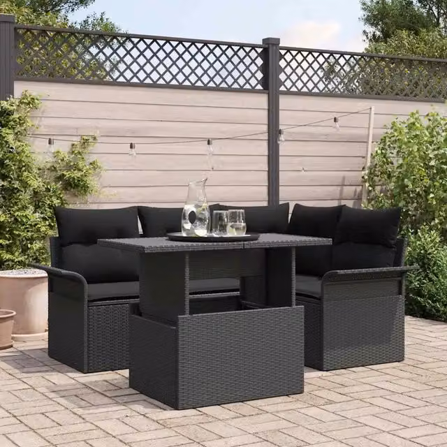 Set Divano da Giardino 5 pz Nero polyrattan 3348279