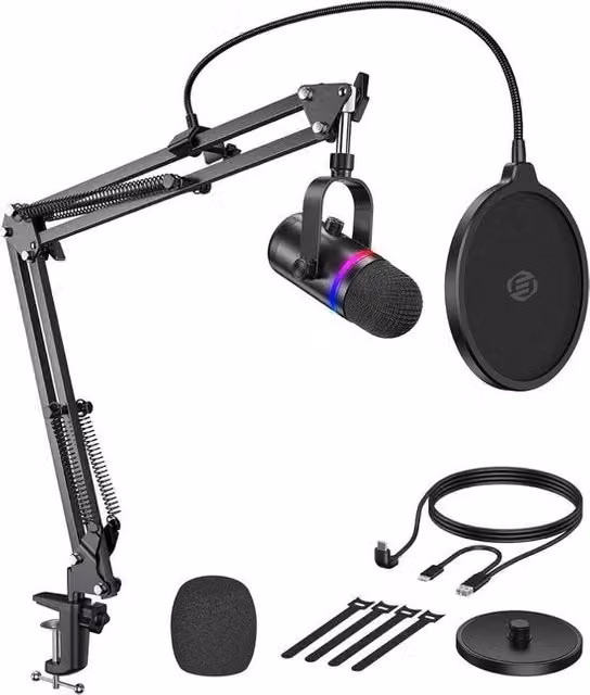 Set di microfoni per podcast e studio di registrazione con connessione USB-C, multicolore e nero