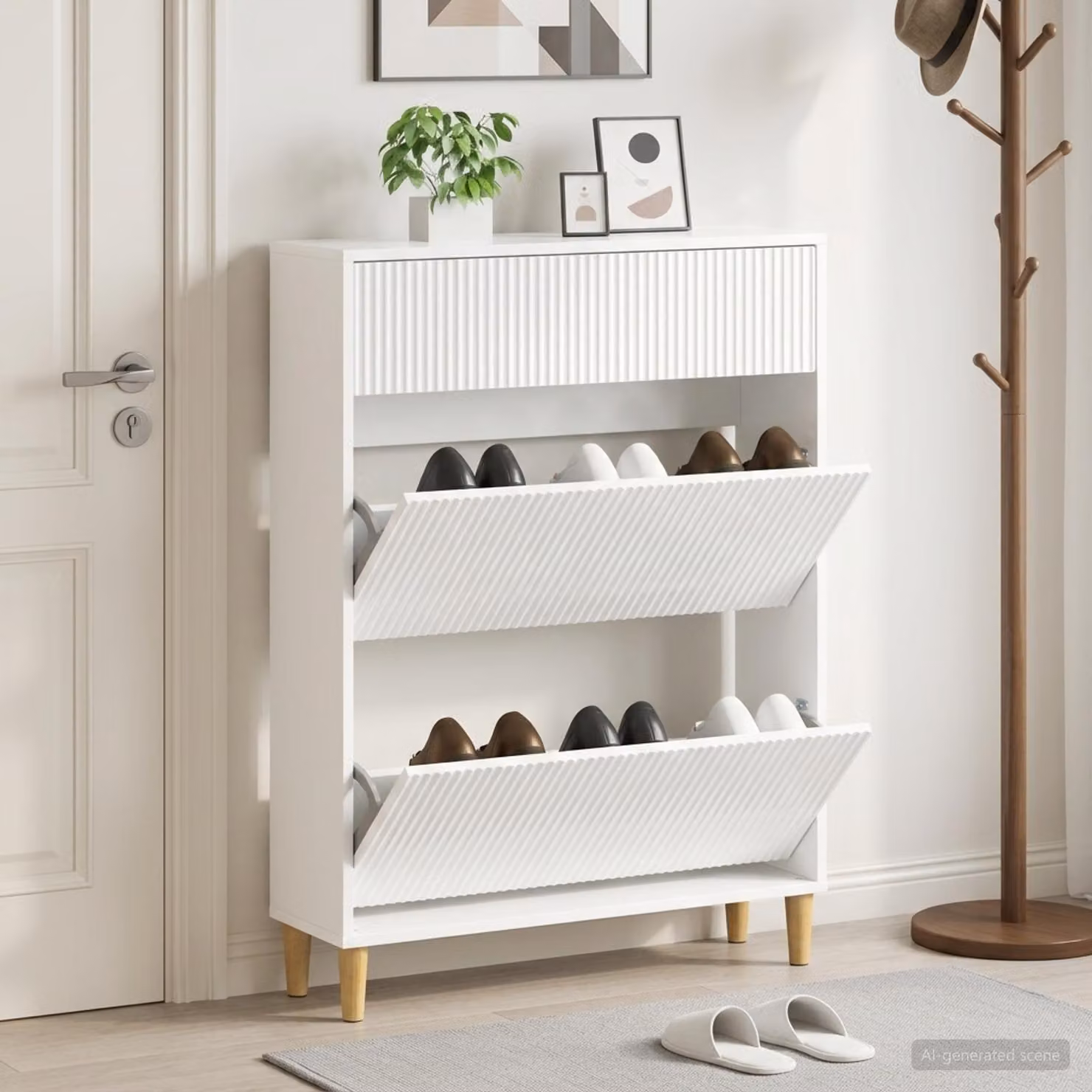 Mobile porta scarpe ARNHEM vidaXL bianco moderno con ante a ribalta L: 78 cm, P: 24 cm, H: 103 cm