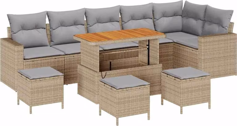 Set Divano da Giardino 10 pcs Beige polyrattan