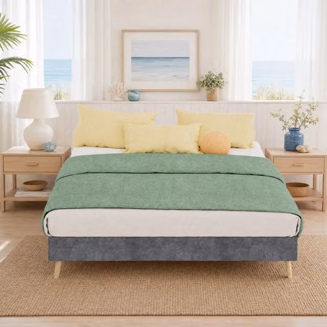 Letto imbottito Mivray in velluto grigio con rete a doghe in legno L/P: 140 x 200 cm