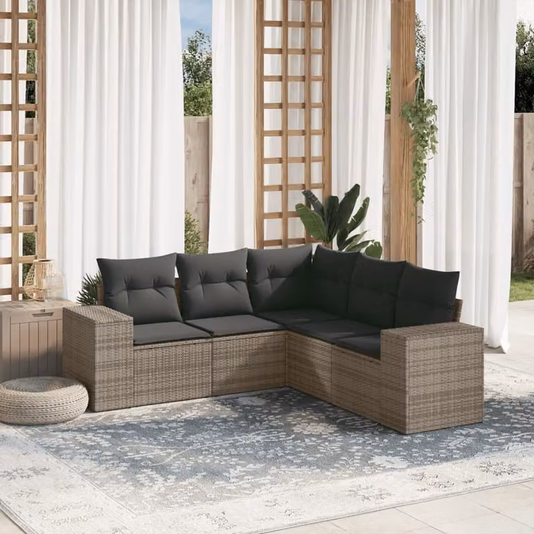 Maison Exclusive - Set Divano da Giardino 5 pz con Cuscini Grigio in Polyrattan