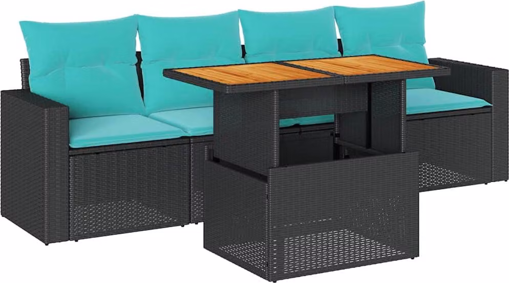 Set Divani da Giardino 5 pz con Cuscini in Polyrattan Nero