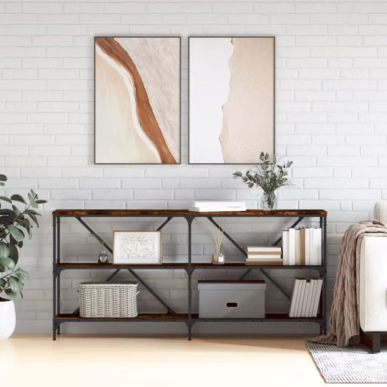 vidaXL Tavolo Consolle in Stile Industriale in Rovere Fumo e Metallo, L 160 x P 30 x H 75 cm