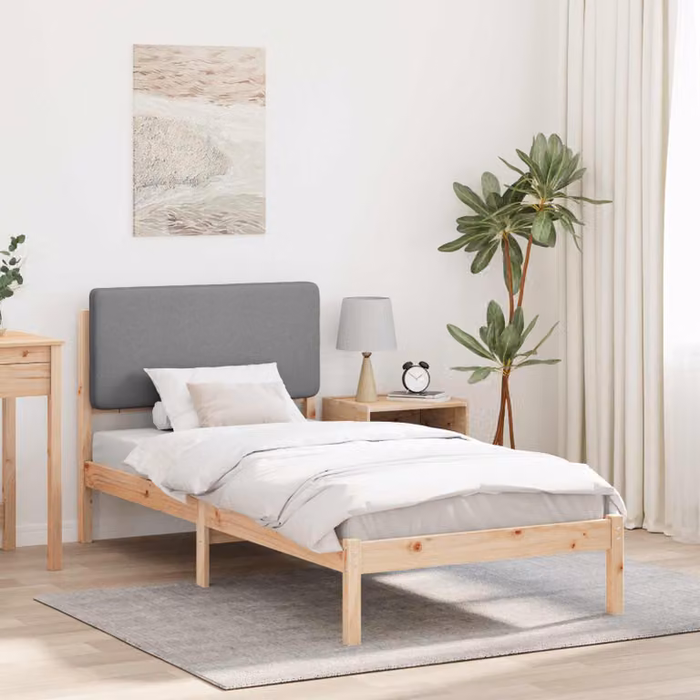 Letto con testiera rivestita vidaXL in legno di pino e tessuto, Grigio chiaro, L 90 x P 200 cm