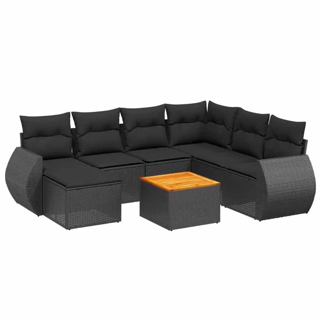 Set di divani da giardino vidaXL in polyrattan nero con cuscini e tavolino da esterno a forma di L – 2