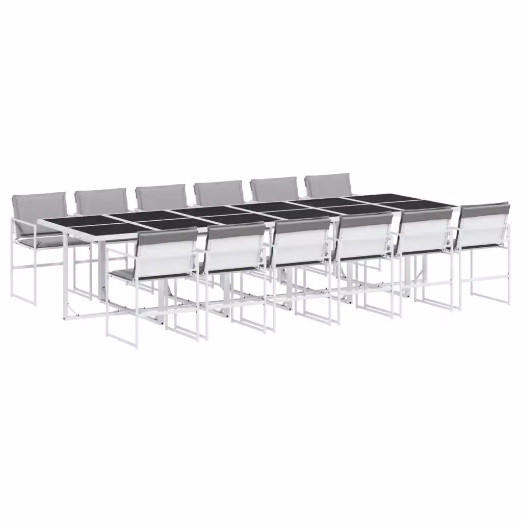 vidaXL Set da Pranzo da Giardino 13 pz Moderno in Acciaio Verniciato a Polvere e Vetro Bianco e Grigio – 2