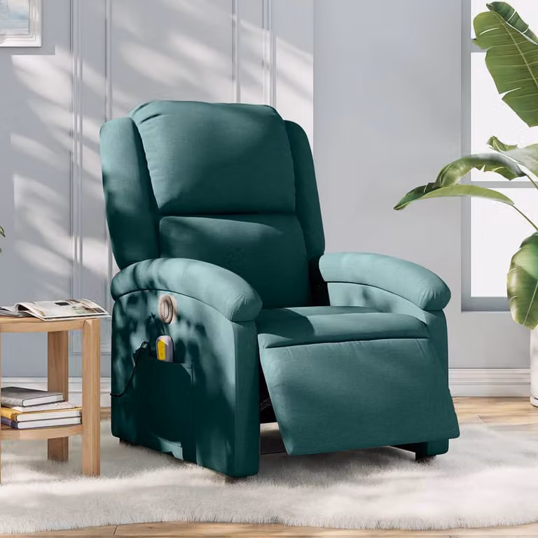 vidaXL Poltrona Massaggiante Reclinabile Elettrica Verde con Rivestimento in Tessuto