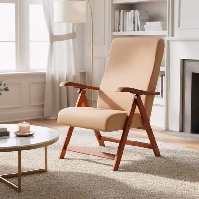 Poltrona relax reclinabile Marvin in legno di faggio con tessuto beige L 75,0 cm x P 65,5 cm x H 112,0 cm