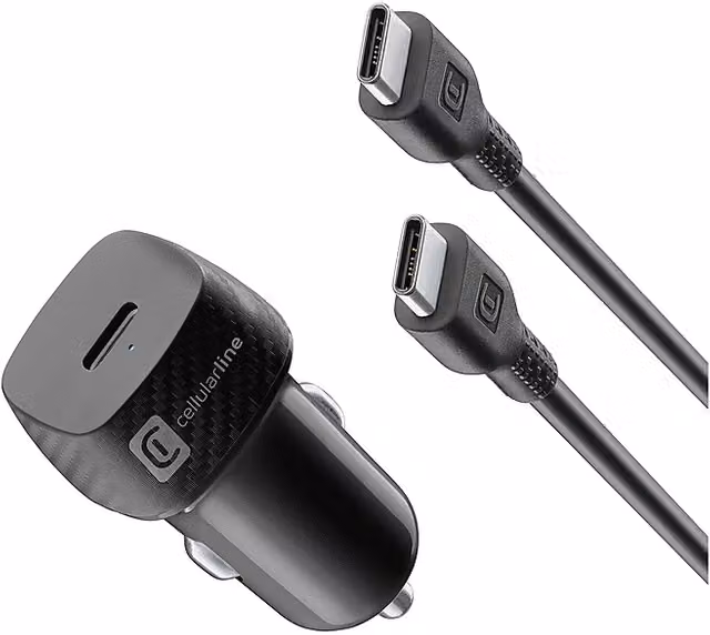 Caricabatteria da auto Cellularline Fast 25W con USB-C, Nero
