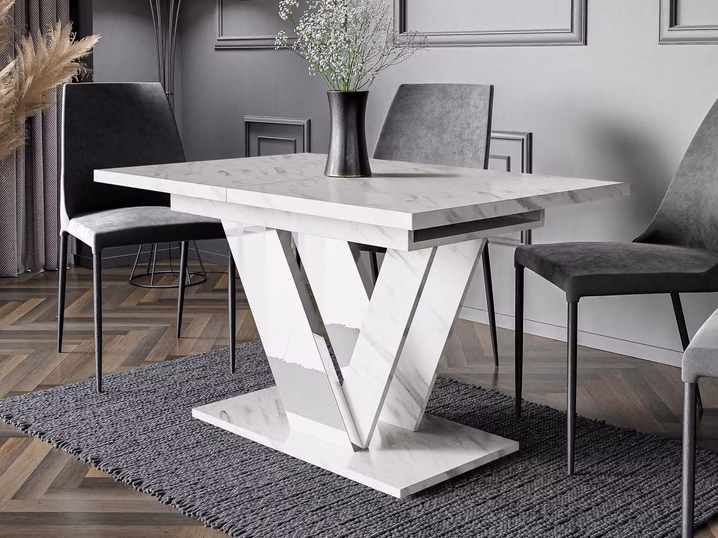 Tavolo da pranzo allungabile 120x80 cm GIBON - marmo chiaro / bianco lucido